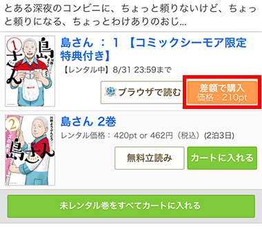 レンタルした作品の差額分を支払う